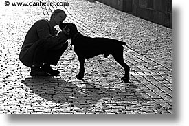 black and white, czech republic, dogs, europe, horizontal, people, prague, womens, photograph