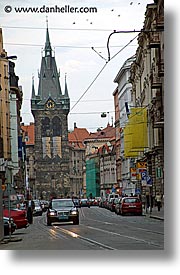 czech republic, europe, jindrisska, prague, streets, towers, vertical, photograph