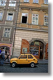 cars, czech republic, europe, prague, streets, vertical, yellow, photograph