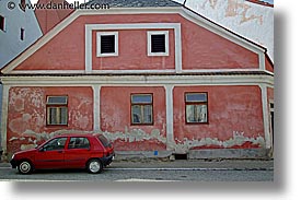 buildings, cars, czech republic, europe, horizontal, red, slavonice, photograph
