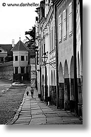 black and white, czech republic, europe, sidewalks, telc, vertical, photograph