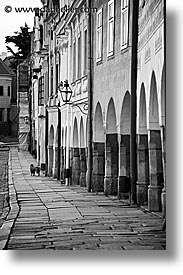 black and white, czech republic, europe, sidewalks, telc, vertical, photograph