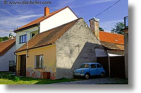 blues, cars, czech republic, europe, horizontal, houses, valtice, yellow, photograph