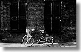 bicycles, black and white, cambridge, england, english, europe, horizontal, streets, united kingdom, photograph