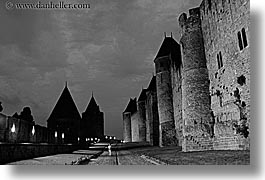 black and white, carcassonne, castles, europe, france, grounds, horizontal, jousting, lower, photograph