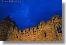 carcassonne, castles, europe, france, horizontal, moon, nite, photograph