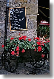 carcassonne, carts, europe, flowers, france, pizza, signs, vertical, photograph