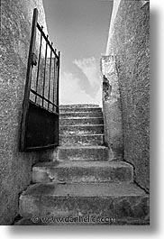 black and white, bonifacio, corsica, europe, france, gates, stairs, towns, vertical, photograph