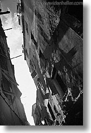 alleys, black and white, bonifacio, corsica, europe, france, tilted, towns, vertical, photograph