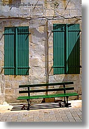 benches, europe, france, ile de re, vertical, windows, photograph