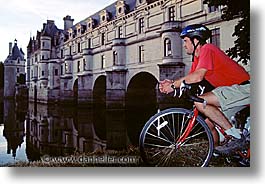 bikers, bridge, castles, europe, france, horizontal, loire valley, photograph