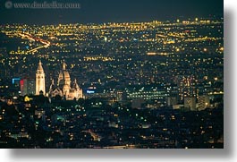 aerials, basilica sacre coeur, europe, france, glow, horizontal, lights, nite, paris, perspective, photograph