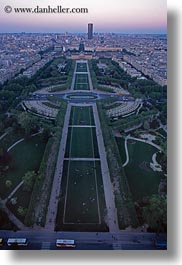 aerials, dusk, europe, france, parc du champs de mars, paris, perspective, vertical, photograph