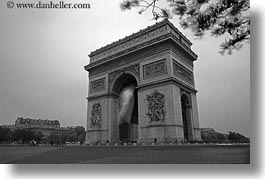 arc de triomphe, black and white, europe, france, horizontal, paris, photograph