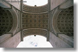 arc de triomphe, europe, fisheye, france, horizontal, paris, perspective, upview, photograph