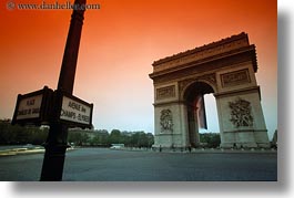 arc de triomphe, europe, france, horizontal, paris, sunsets, photograph