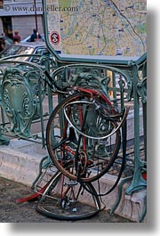 arts, bicycles, europe, france, mangled, paris, vertical, photograph