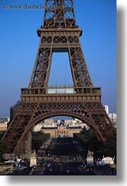 buildings, eiffel tower, europe, france, paris, structures, towers, traffic, vertical, photograph