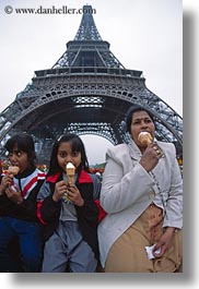 buildings, eating, eiffel tower, emotions, europe, fisheye lens, france, humor, ice cream, indians, paris, perspective, structures, towers, upview, vertical, photograph