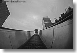 abstracts, arts, black and white, europe, france, horizontal, la defense, paris, perspective, silhouettes, stairs, umbrellas, upview, photograph