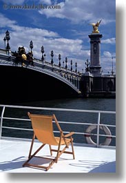 bridge, deck chair, europe, france, paris, vertical, photograph