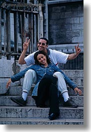 couples, emotions, europe, france, happy, paris, people, smiles, stairs, vertical, photograph