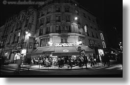 black and white, conti, europe, france, horizontal, nite, paris, restaurants, saint germaine, photograph