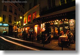 cafes, corner, europe, france, horizontal, light streaks, lights, nite, paris, saint germaine, photograph