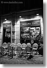 black and white, cafes, chairs, europe, france, indiana, nite, paris, saint germaine, vertical, photograph