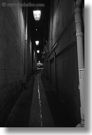 alleys, black and white, europe, france, narrow, nite, paris, saint germaine, vertical, water, photograph