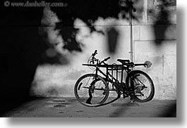 aix en provence, bicycles, black and white, europe, france, horizontal, provence, shadows, photograph