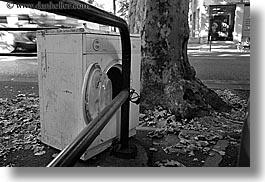 aix en provence, black and white, europe, france, horizontal, machines, old, provence, washing, photograph