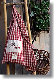 aix en provence, bags, bread, checkered, colors, europe, france, provence, red, vertical, white, photograph
