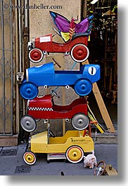 aix en provence, blues, colored, colors, europe, france, provence, red, stacks, vertical, wagons, yellow, photograph