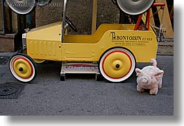 aix en provence, colors, europe, france, horizontal, pigs, provence, toys, wagons, yellow, photograph