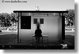 abstracts, aix en provence, arts, black and white, bus stop, europe, france, horizontal, people, provence, silhouettes, photograph