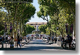 aix en provence, europe, fountains, france, horizontal, nature, plants, provence, rotunda, structures, tree tunnel, trees, photograph