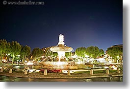 aix en provence, europe, fountains, france, horizontal, nite, provence, rotunda, slow exposure, structures, photograph