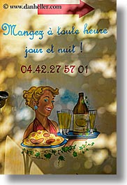 aix en provence, cafes, colors, europe, france, murals, provence, signs, vertical, yellow, photograph