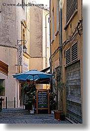 aix en provence, blues, cafes, colors, eumbrella, europe, france, provence, stores, vertical, photograph