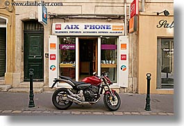 aix en provence, colors, europe, france, horizontal, motorcycles, provence, red, stores, transportation, photograph