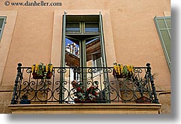aix en provence, balconies, europe, flowers, france, horizontal, provence, reflections, windows, photograph