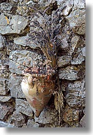 bargeme, dried, europe, flowers, france, materials, nature, provence, stones, vertical, walls, photograph