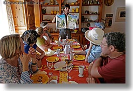 bargeme, colorful, colors, dining table, europe, france, furniture, groups, horizontal, lecture, lunch, people, provence, photograph