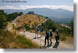 bargeme, buildings, castles, europe, france, groups, hikers, hiking, horizontal, people, provence, structures, photograph