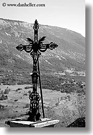bargeme, black and white, crosses, europe, france, gravestones, irons, provence, religious, vertical, photograph