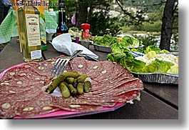 castellane, europe, france, horizontal, meats, picnic, plates, provence, slices, photograph