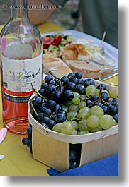 castellane, colors, europe, foods, france, grapes, picnic, provence, purple, red, vertical, wine bottle, wines, photograph