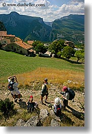 castellane, europe, france, hikers, hilltop, provence, scenics, towns, vertical, photograph