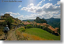 castellane, clouds, europe, france, hikers, hilltop, horizontal, nature, provence, scenics, sky, towns, photograph